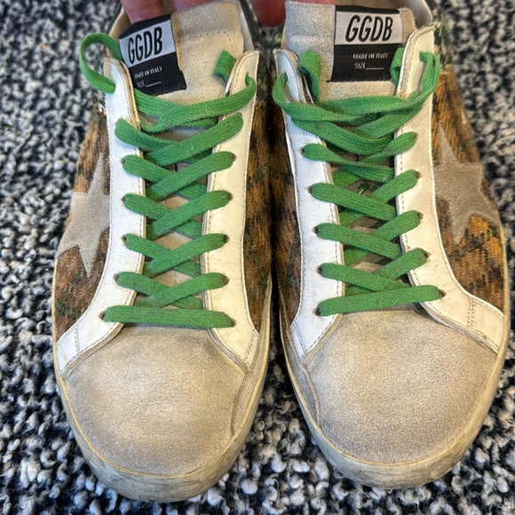 Golden Goose Superstar - plaid design with leather detailing & green laces - Picture 6 of 12